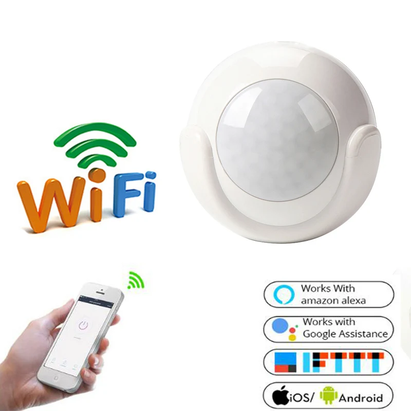 Белый Wifi PIR датчик движения умный детектор человека для домашней системы безопасности, дополнительные автоматические оповещения, работа с Echo Google Home - Цвет: Белый