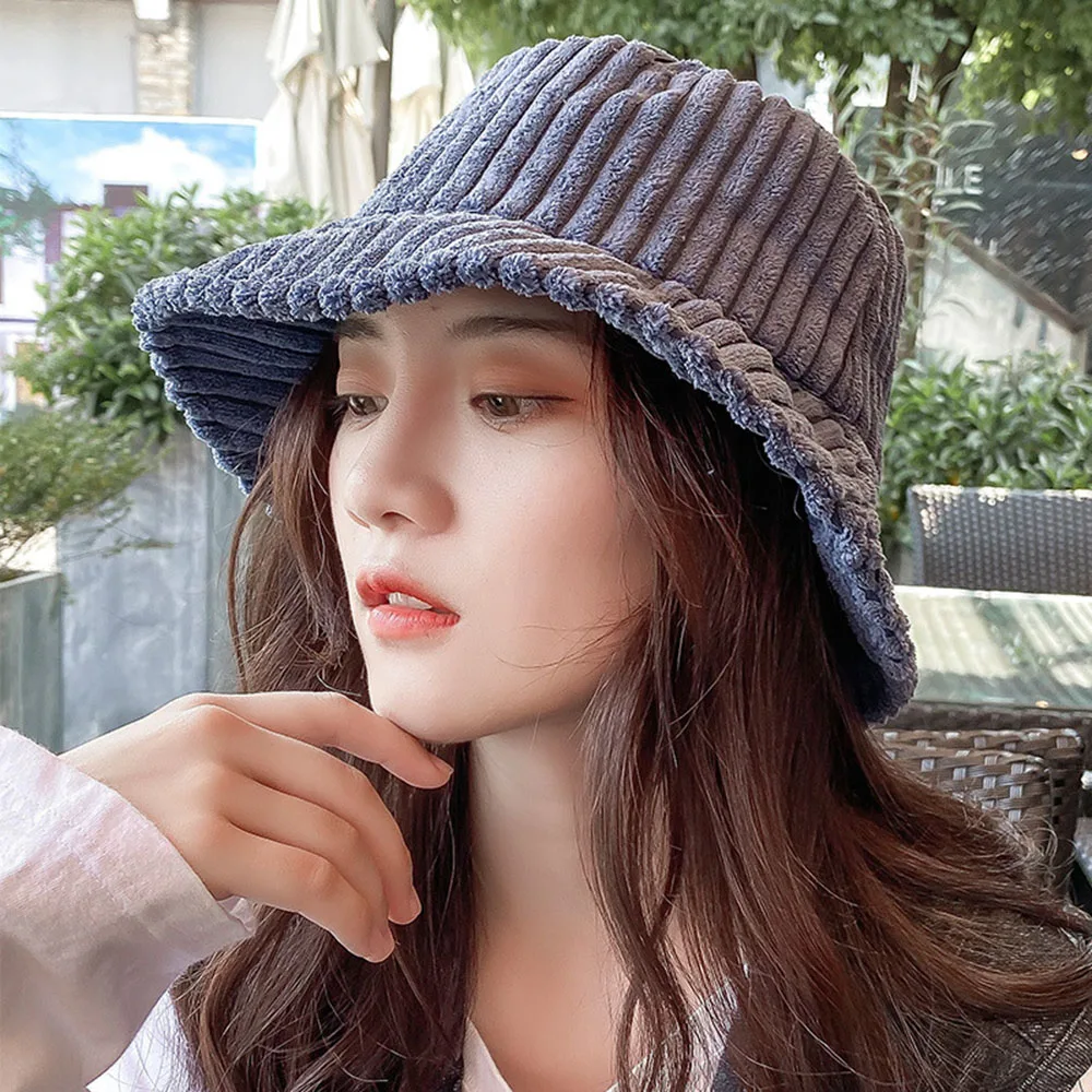 Женские вельветовые шапки в стиле ретро Модные Повседневные рыбацком зимняя
