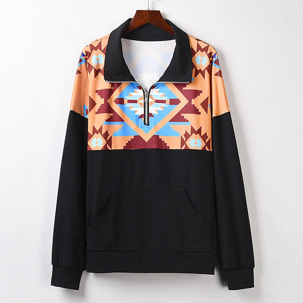 

2021 Winter Women Zipper Print Blouse Tops Cotton Long Sleeve Plus Size Sweatshirt Patchwork Hooded Sweatshirt Female Outwear #S
