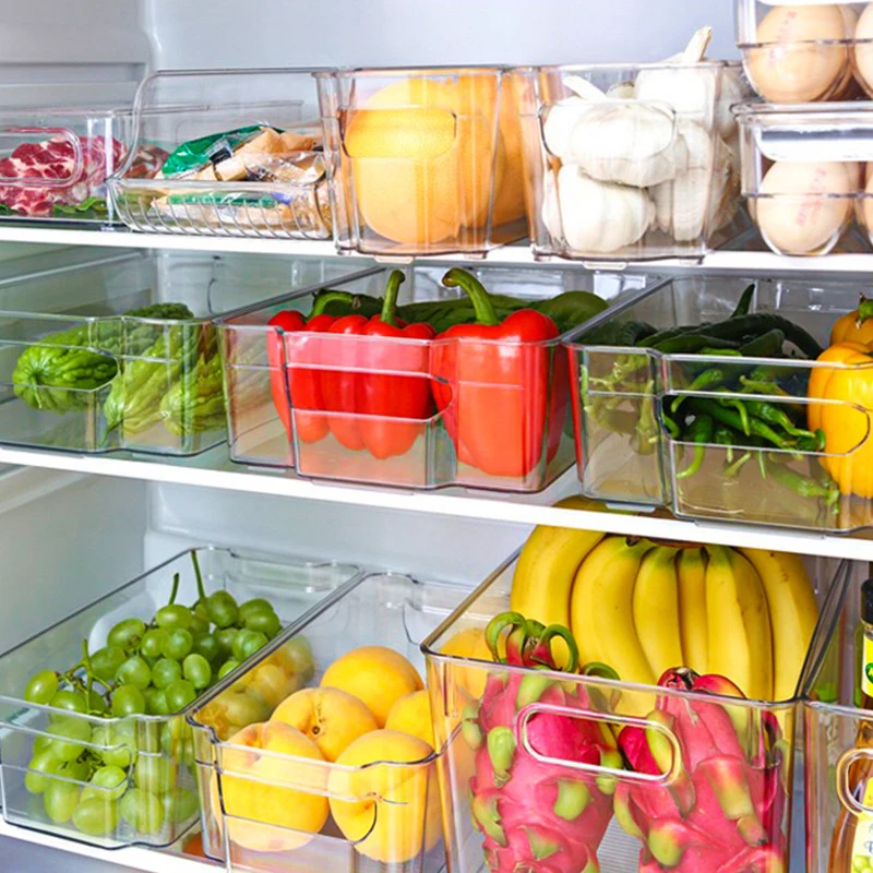 Refrigerator Organizer Bins Stackable Fridge Storage Box With Handle Kitchen Plastic Pantry Food Freezer Tool | Дом и сад
