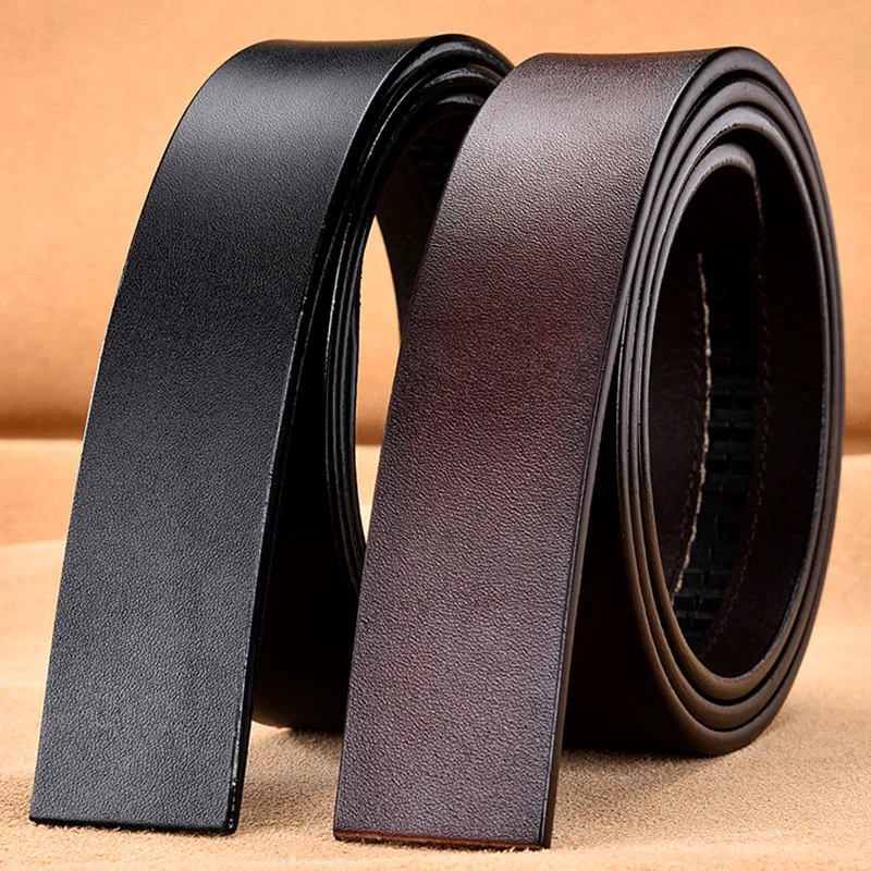 Cowhide Leather Belt Men's Automatic Buckle Belt No Buckle Real Genuine Leather Belt for Men Without Buckle3.5cm Brown black