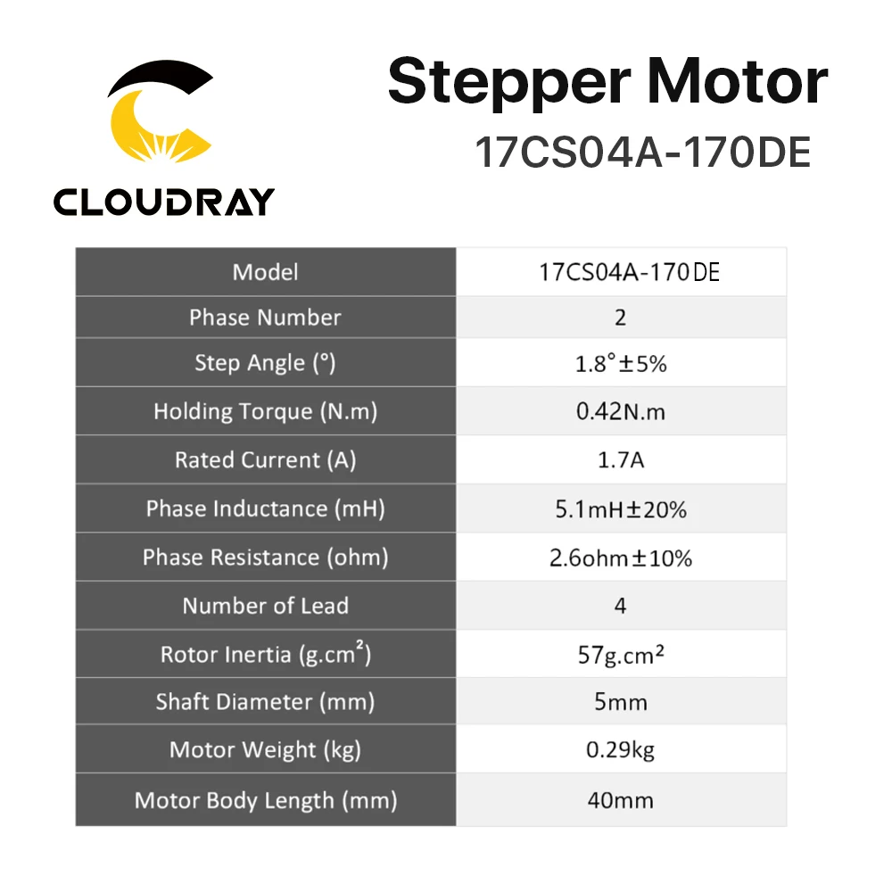 Двухвальный шаговый двигатель Cloudray Nema 17 40 мм 42 нм 1 7 А для ЧПУ 3D принтера