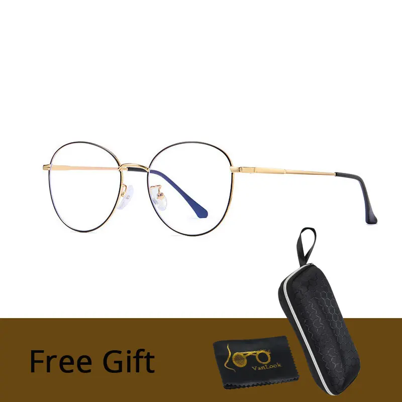 VANLOOK Computer Glasses Round Anti Blue Ray Light Blocking Fashion Metal Eyeglasses Frame Men Women Clear Lens Anti Radiation