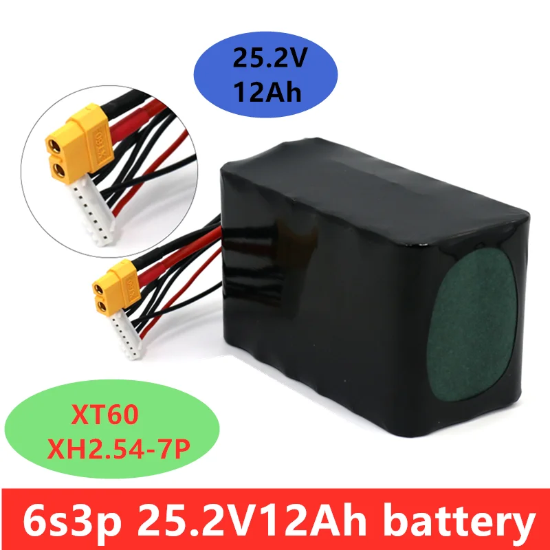 

6S3P 24V 12Ah 25.2V High Capacity UAV Rechargeable Li-ion Battery for Various RC Airplane Quadrotor XH2.54-7P XT60
