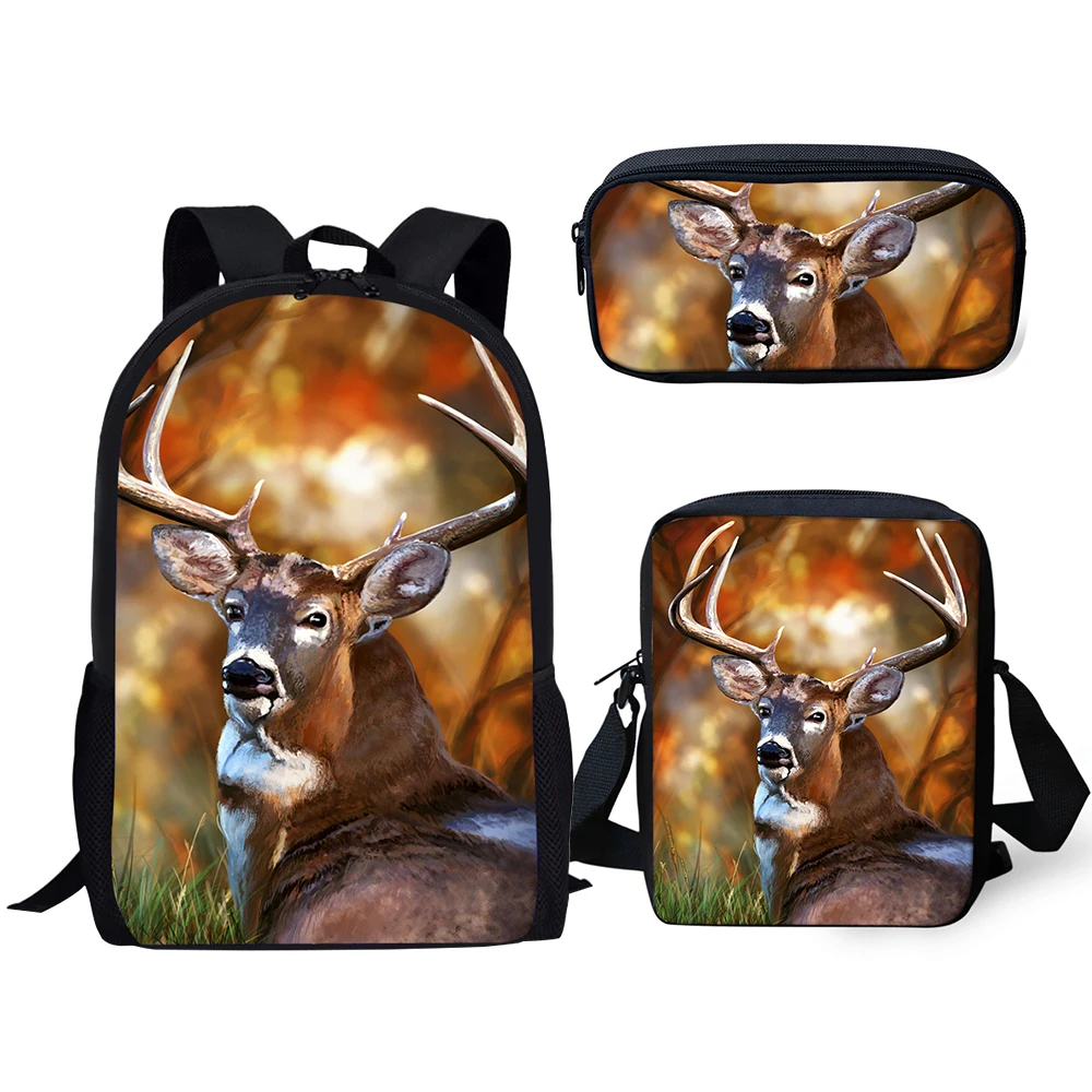 HaoYun 3PCs Set Children School Backpack Arts Fantasy Deer Kids School Bags Kawaii Animal Students Backpack/Flaps Bag/Pen Bags