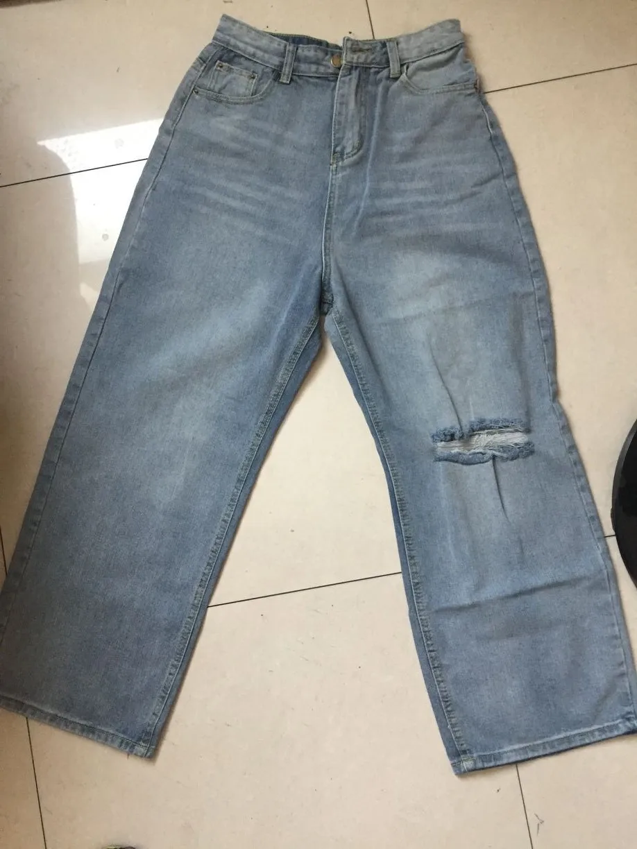 only pant Рваные рваные сексуальные Мешковатые Свободные прямые шаровары Корейская уличная одежда Harajuku панк джинсовые штаны джинсы винтажный спортивный костюм для бегунов размера плюс - Цвет: only pant