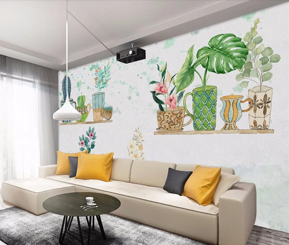 CJSIR пользовательские обои фото небольшой свежий ручной росписью Бонсай Кактус