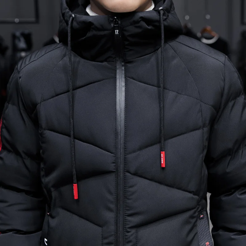 2021 New Fashion Fit Hooded Men Parkas Slim Solid Color Mens Coat Casual Thick Windbreakers Winter Outwear Male Cotton Padded