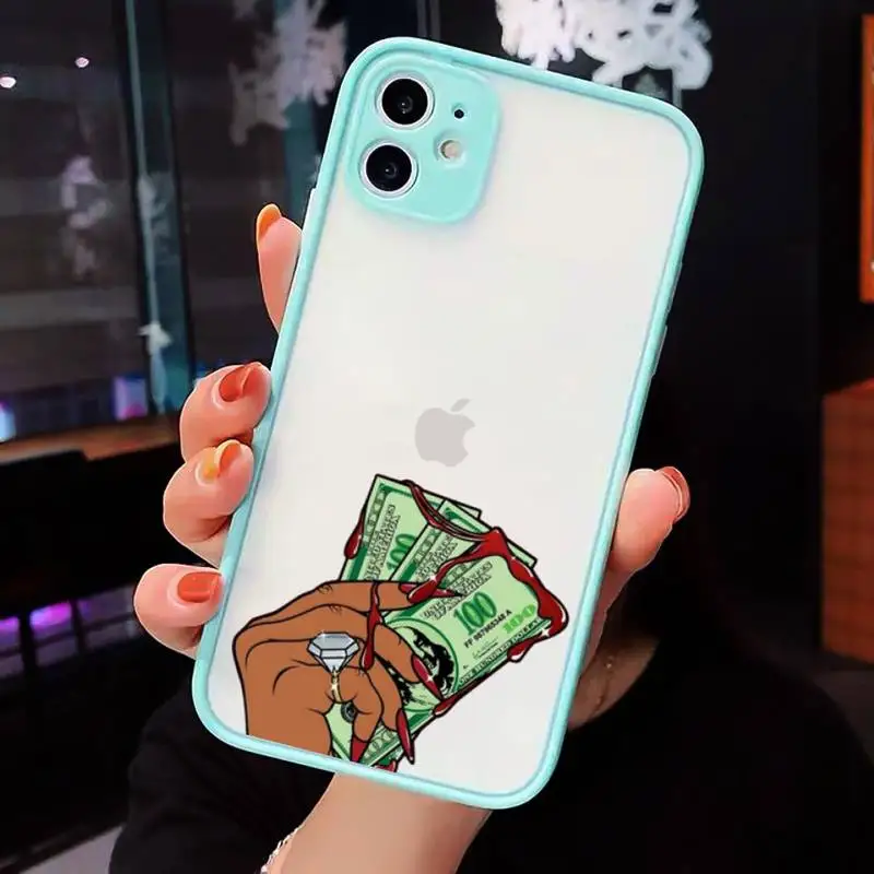 

Black head Girl Fundas Phone Case For iPhone 12 11 Mini Pro XR XS Max 7 8 Plus X Matte transparent blue Back Cover