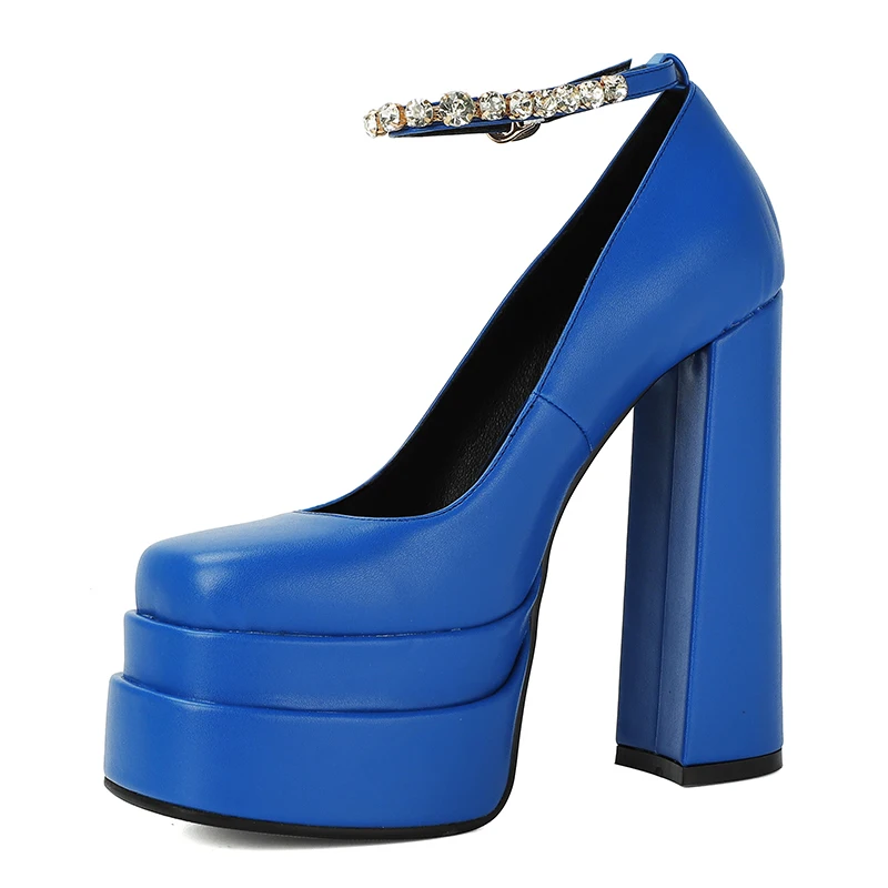 

Early Spring Single Shoes Women's Double Deck Waterproof Platform High Heels Baotou Thick Heel Banquet Sexy Rhinestone Sandals