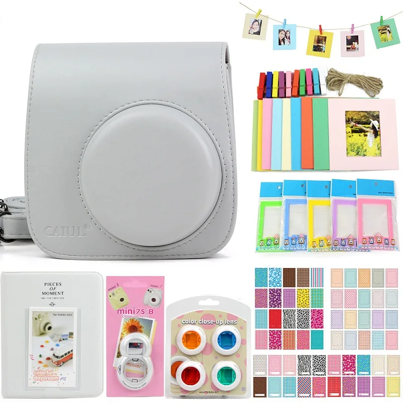 white sets Fujifilm Instax Mini 9 8 7s аксессуары для камеры Сумка Чехол Мини-пленка фотоальбом настенные картины бумажные рамки наклейки пряди - Цвет: white sets
