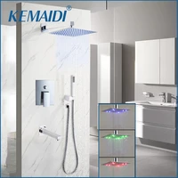 KEMAIDI Bathroom Wall Mounted Rain Shower Head Valve Mixer Tap Hand Chrome Shower Rainfall Shower Mixer Faucet Set