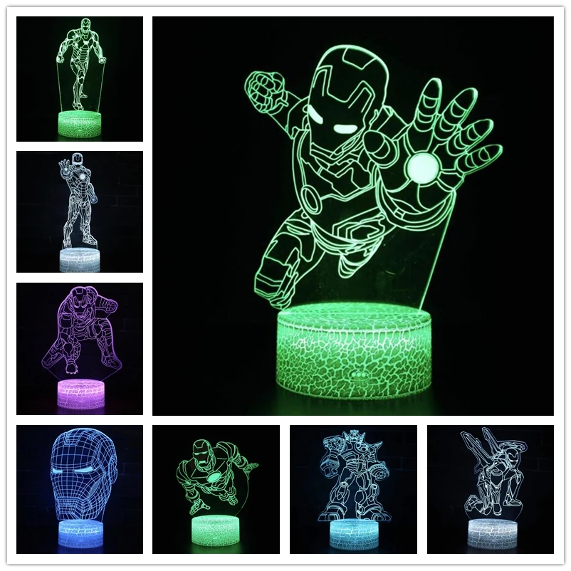 Marvel Avengers 3D Lamp Super Hero Iron Man Figure Acrylic LED Night Light Illusion Table Lamp Brdroom Decor Kids Birthday Gifts