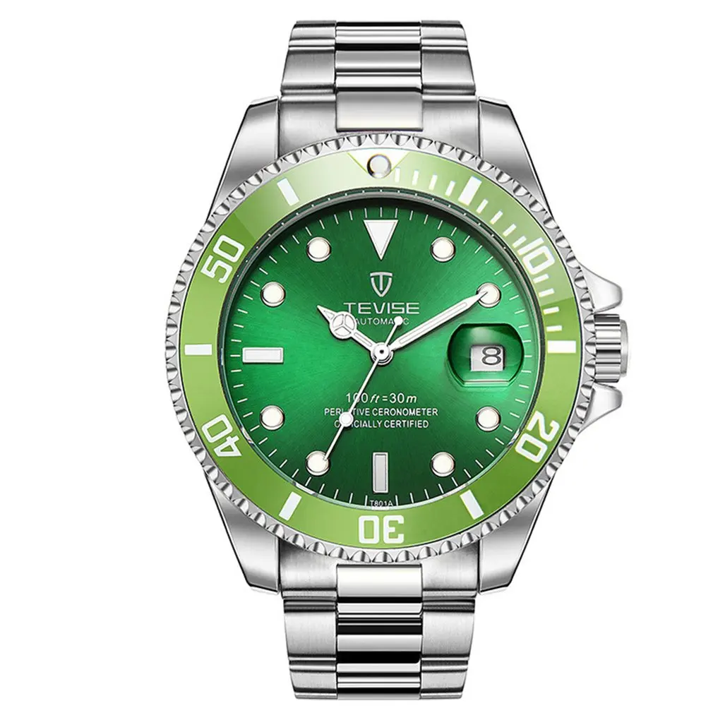 TEVISE часы с зеленым водным призраком мужские роскошные механические со стальным