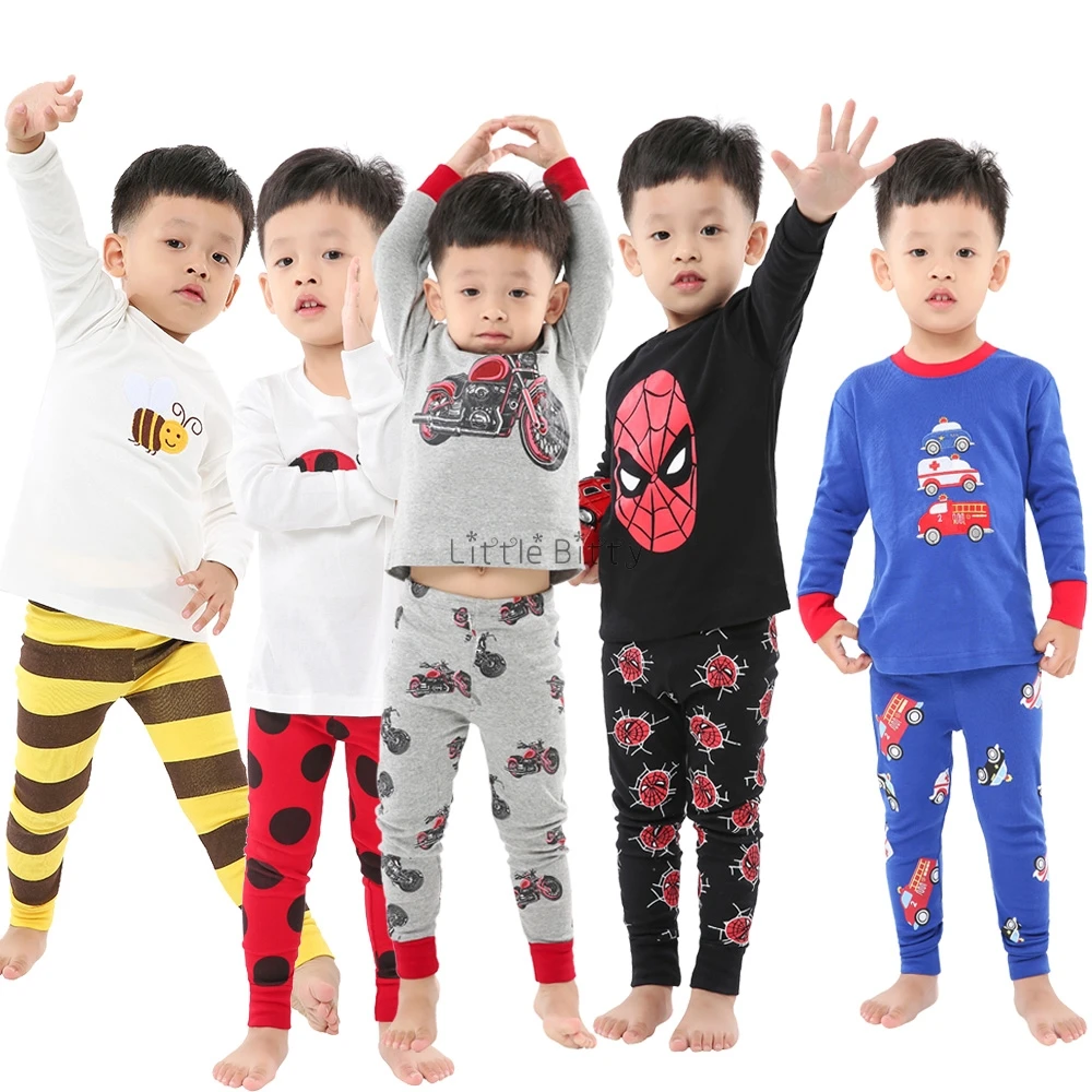 Весенне осенние детские хлопковые Пижамные комплекты с длинными рукавами 2