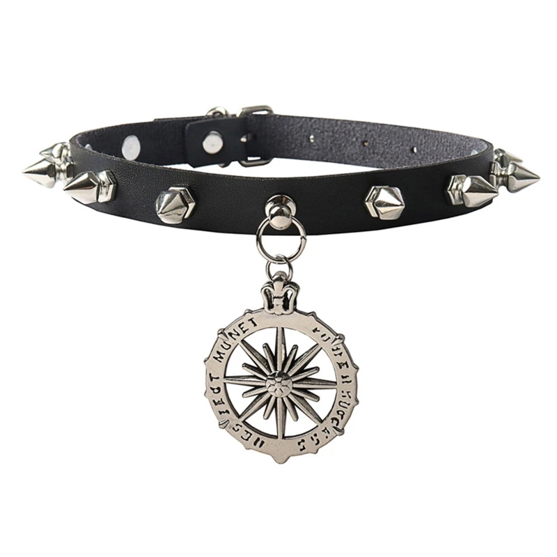 

Goth Punk Spike Rivets Choker Collar for Unisex Steampunk Sun Pendant Necklace Emo Neck Strap Chocker Gothic Accessories