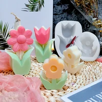 5 fresh flowers silicone candle mold for diy epoxy resin aromatherapy candle plaster ornaments handicrafts soap tulip mould