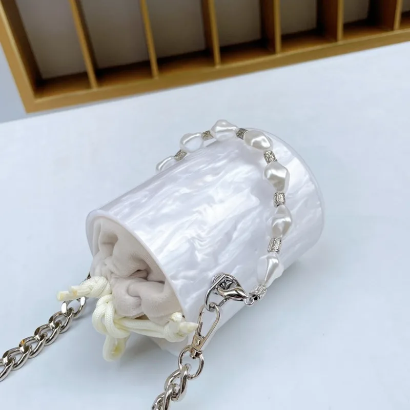 

[BXX] Acrylic Chain PU Leather Crossbody Bucket Bags For Women 2021 Summer Branded Shoulder Bag Trending Luxury Hand Bag HU142