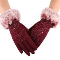 women full finger gloves faux fur thicken winter warm touch screen mittens female sequin cashmere gloves hand warmer outdoor