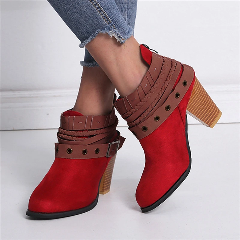 Botas mujer invierno/2019 г. вечерние ботинки в стиле ретро на высоком каблуке с заклепками и