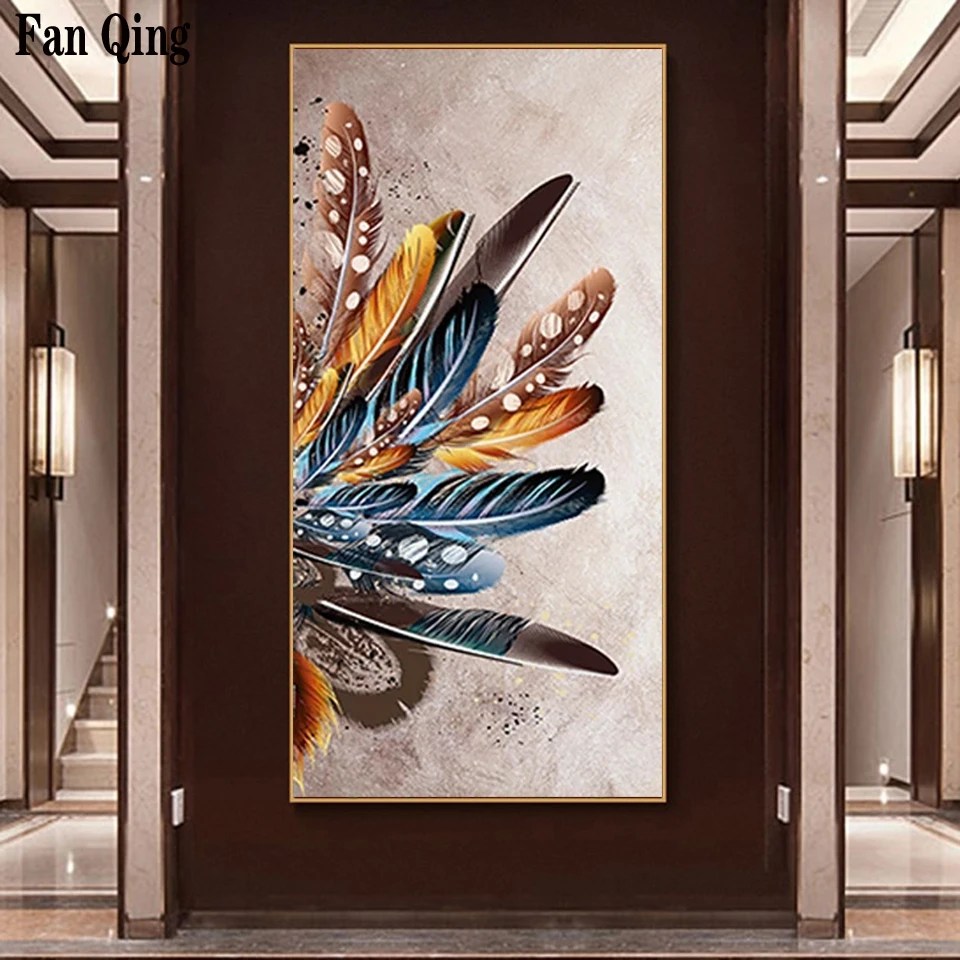 

5d DIY алмазная живопись цветные перья полная квадратная/круглая Алмазная вышивка мозаика стразы украшение для гостиной