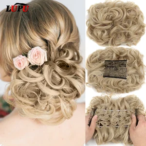 LUPU Comb Clip In Hair Bun Messy Curly Chignon Elastic Band Scrunchies Synthetic Hair Pieces Extension For Women Black Brown