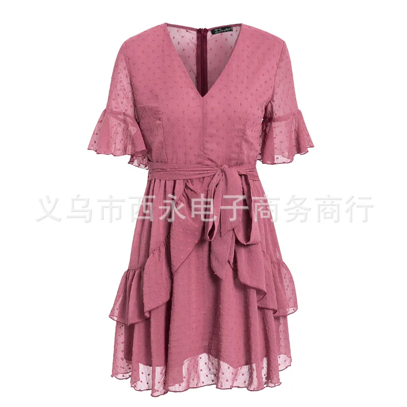 

Spring and Summer European and American Women's Clothing Fashion V-neck Dress New High-Waisted Skirt Women's Hot Dress