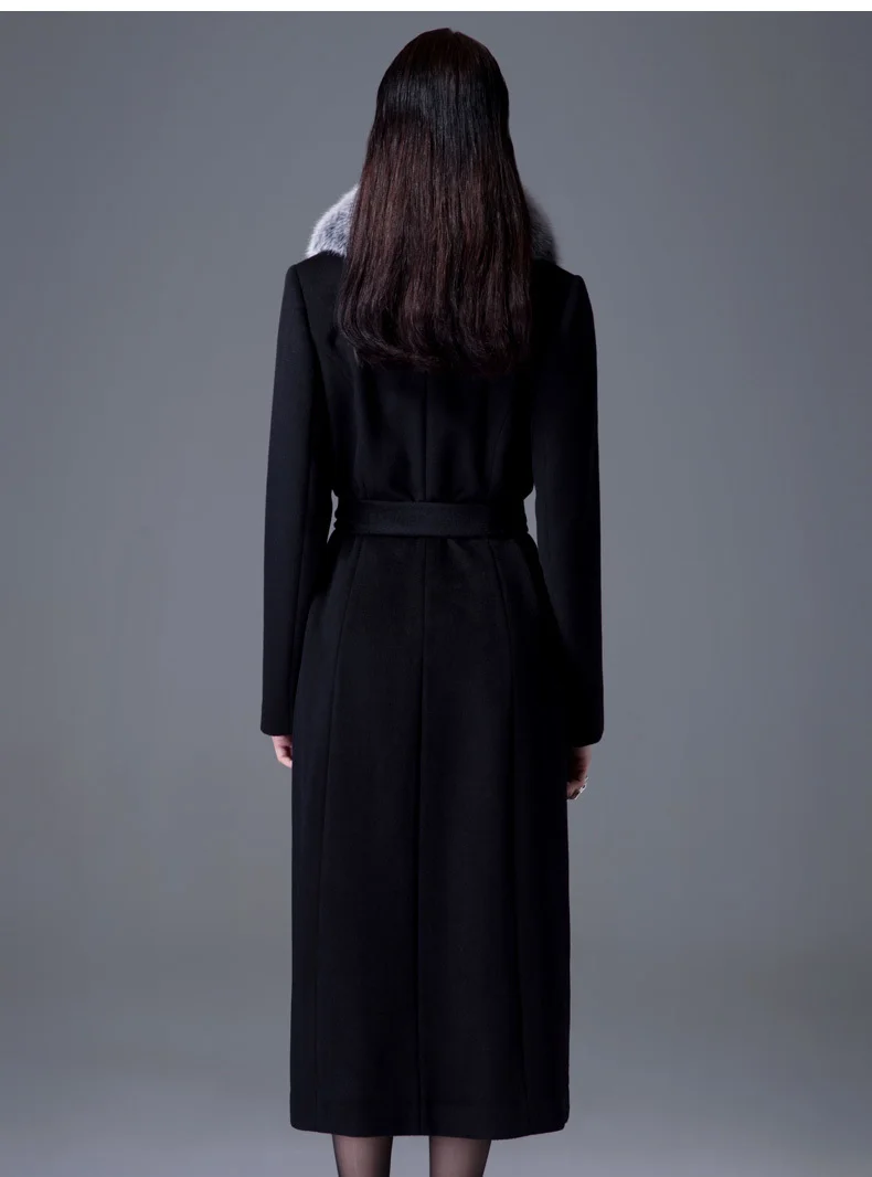 Европейский Роскошный натуральный большой Лисий Мех Женское шерстяное пальто