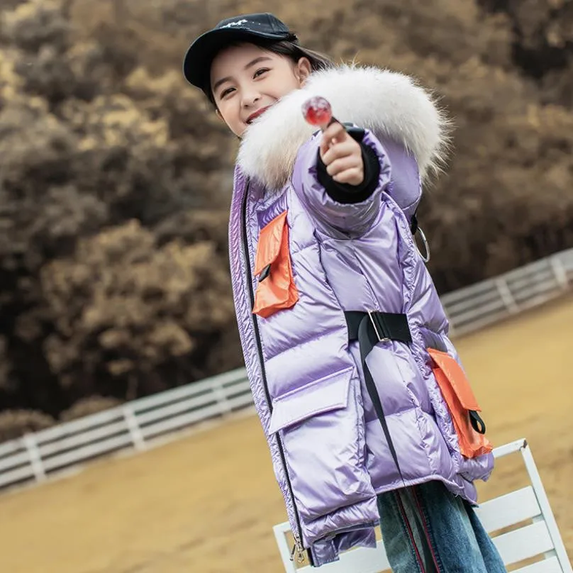

Winter Jacket Parka For Girls Coat 80% White Duck Down Outerwear Children Clothing Glossy Snow Wear Down Jackets For Girls Y3586