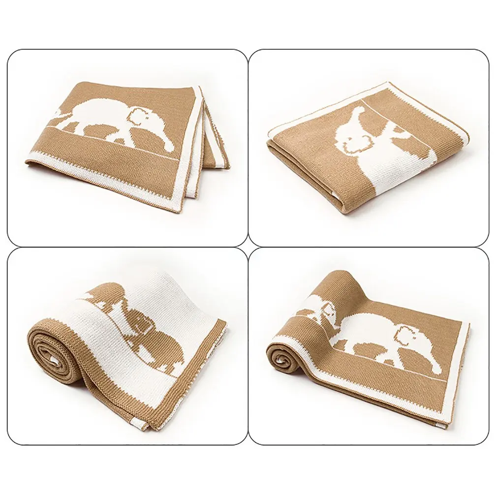 Одеяло вязаное для новорожденных с принтом слона из мультфильма |