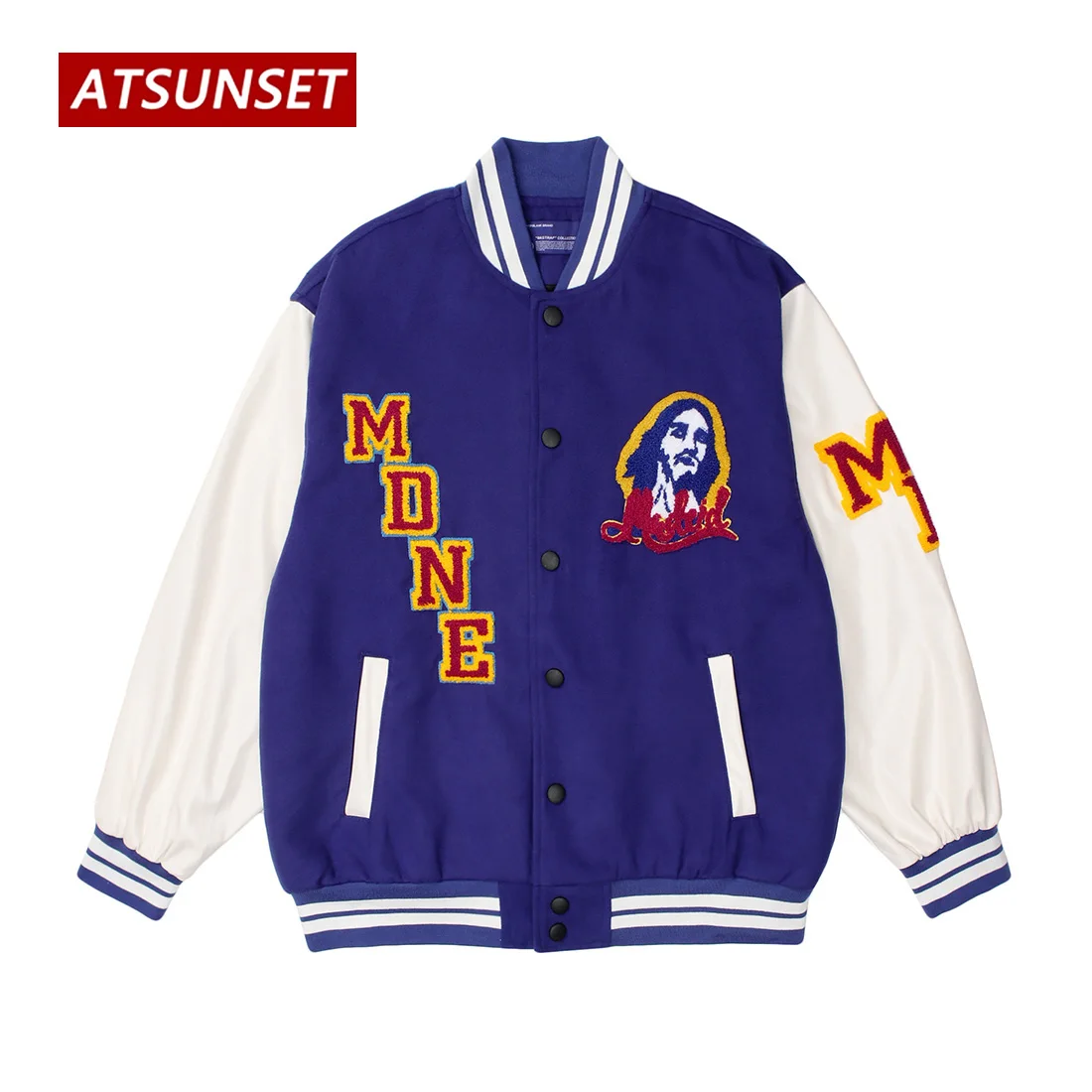 ATSUNSET Artist Portrait Hip Hop Baseball Jacket Harajuku Retro Varsity Jacket Streetwear Fashion Cotton Jacket Coat Tops