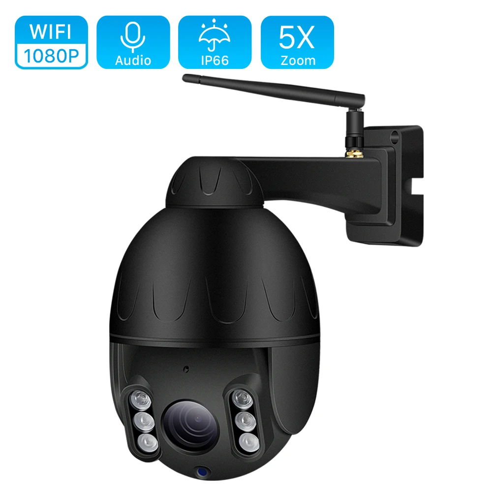 Наружная беспроводная купольная PTZ IP камера 1080P Wi Fi 2 МП 5 кратный оптический зум