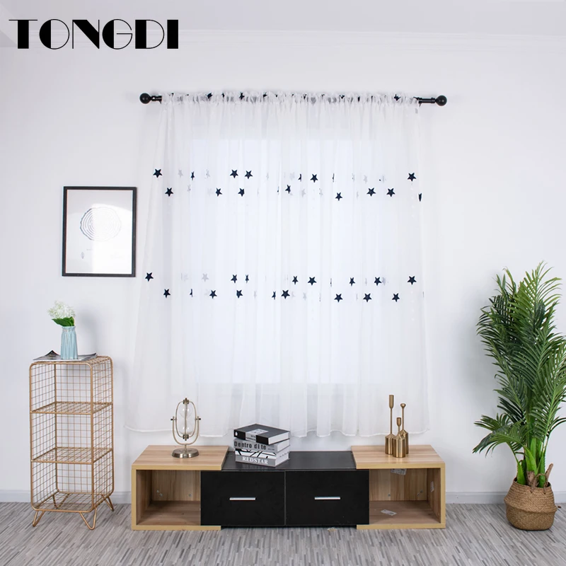 Белая Тюль TONGDI занавеска с вышивкой элегантные прозрачные украшения со Звездной