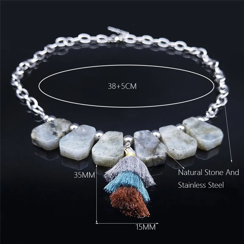 

2021 Bohemian Flash Stone Stainless Steel Tassel Chocker Necklaces for Women Silver Color Necklaces Jewelry colgante NXS04