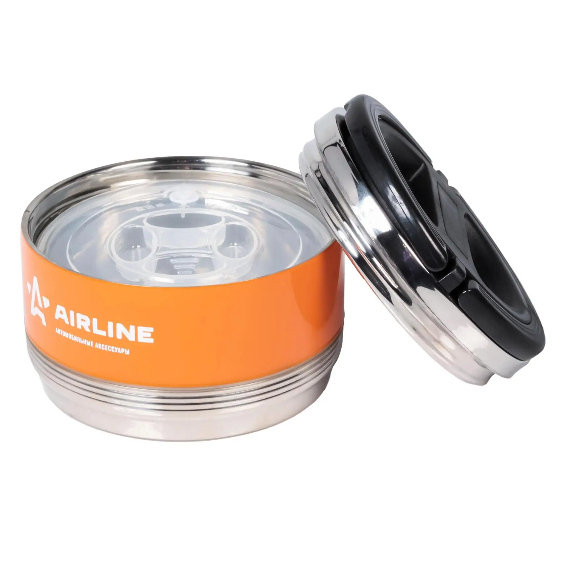 Термос ланч бокс для еды с ручкой нерж. сталь (304) 1 контейнер 0 7 л. оранж./черн.