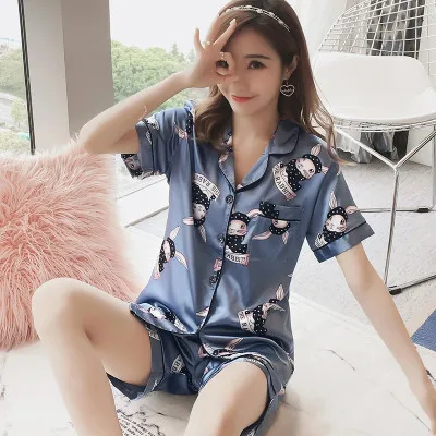 Lounge Пижама для сна комплект сексуальная сатиновая Ночная сорочка, одежда для сна, Для женщин Летняя Пижама Модные женские ботинки черного цвета; Пижама с цветами для женские большие размеры 5XL, одежда для сна - Цвет: women pajama Silk