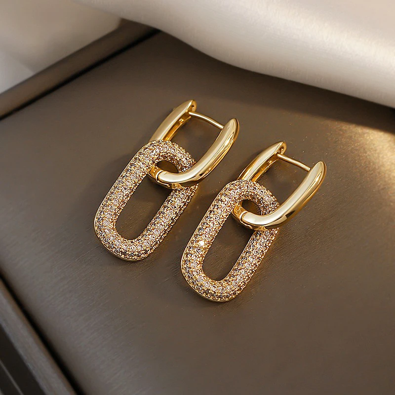 

Fashion Inlaid Zircon Dainty Geometry Hoop Earrings Simple Pendant Earrings for Women Luxury Jewelry Personality