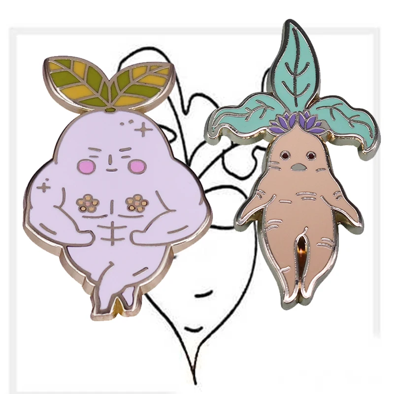 

Эмалированная брошь Macho с изображением редиса, Милая брошь с изображением растения и эльфа, Ювелирное Украшение с изображением героя аниме