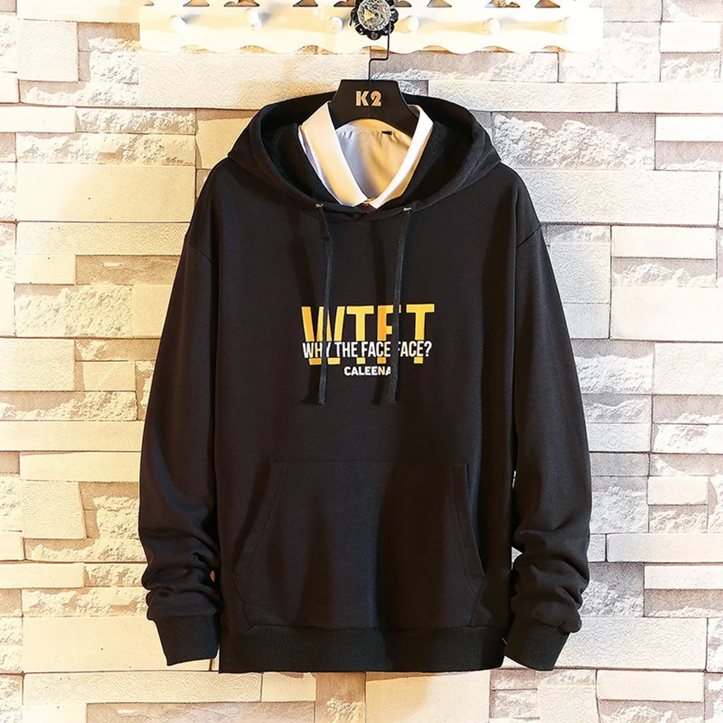 Мужские худи Толстовка с капюшоном 2019 Повседневная Лоскутная буквенным принтом