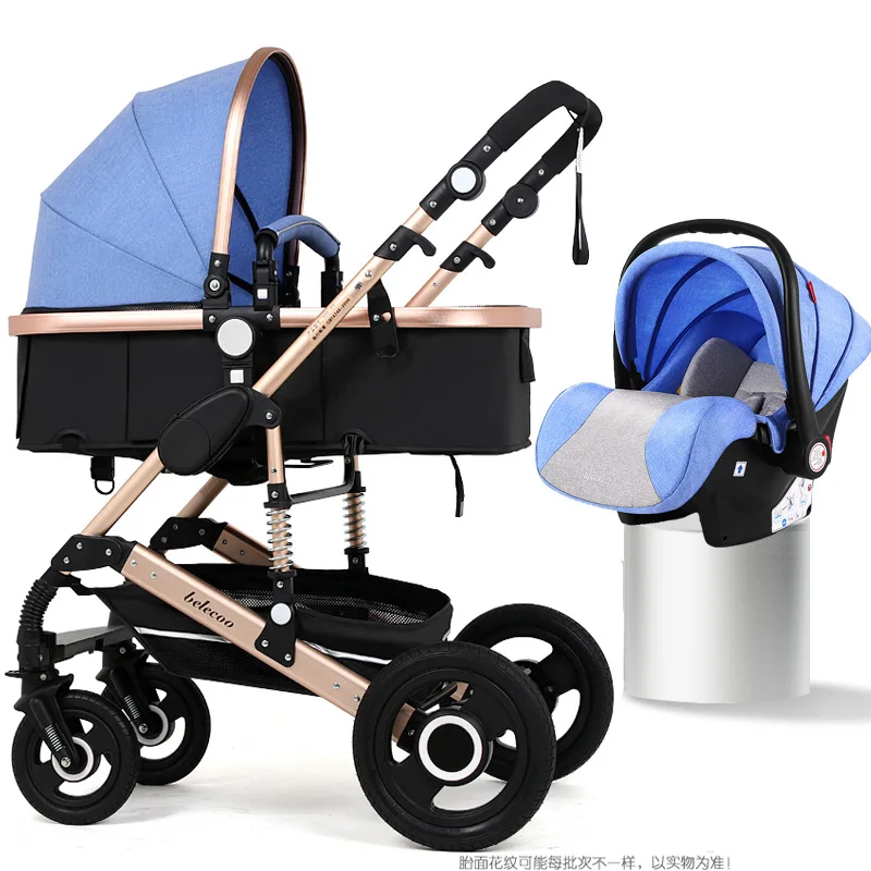 linen blue 3 in 1 Роскошная детская коляска с высоким пейзажем, 3 в 1, детская коляска, летняя зимняя коляска, Адаптированная для новорожденных, детская люлька, купон на 10 USD - Цвет: linen blue 3 in 1