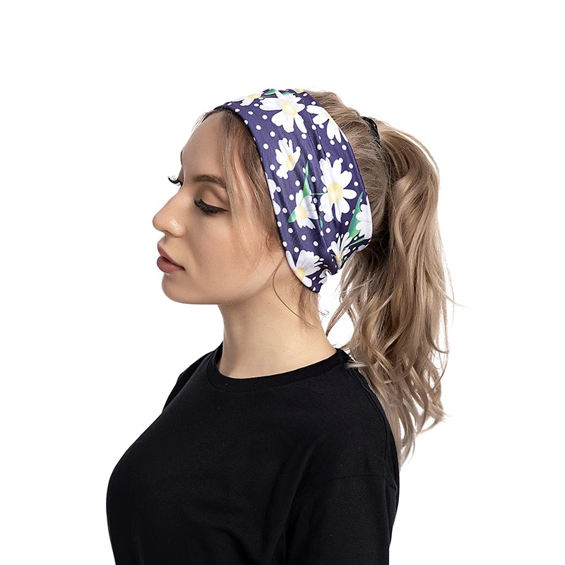 

Fashion Flower Print Wide Headband For Women Yoga Fitness Sports Sweat Elastic Hairband Running Bandage Hair Bands Headdress