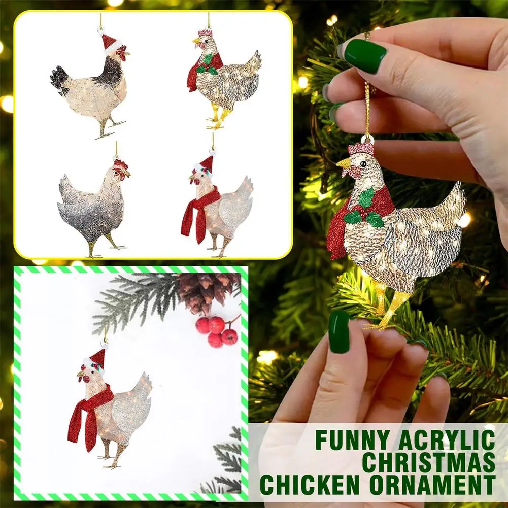 

10pcs LED Scarf Chicken Christmas Ornament Hang Pendant Ball Indoor New Year Xmas Tree Decor Home Christmas Decoration