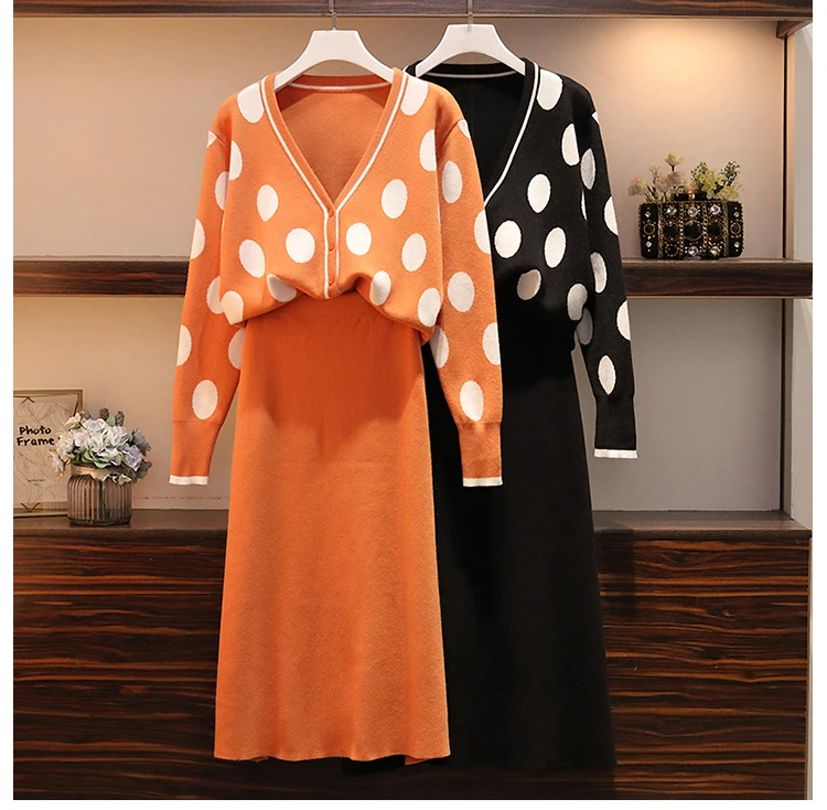 womens clothing New black top and skirt two piece set plus size winter sweater set women knitted suit