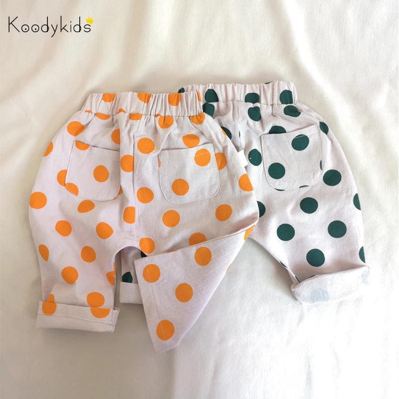 Весна 2021 штаны Koodykids для маленьких девочек и мальчиков осенние детские в горошек