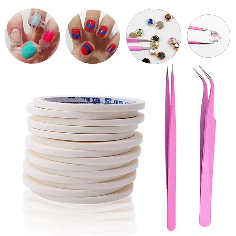

Nail Art Stripe Adhesive Tape Rolls 3D Decoration Crystal Picking Tools Design Tips DIY White Striping Sticker Manicure Tools