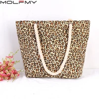 leopard printed canvas shoulder bag for women large capacity 2022 fashion new handbag for female casual tote underarm beach bags