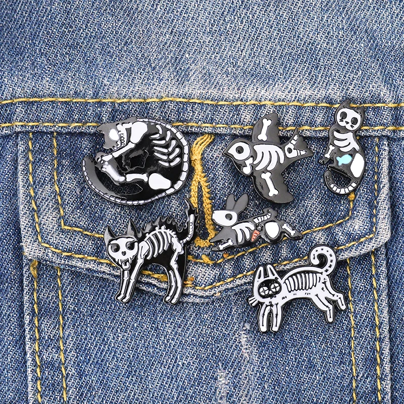 Ретро животное брошь с дизайном скелет в готическом стиле темная кошка собака