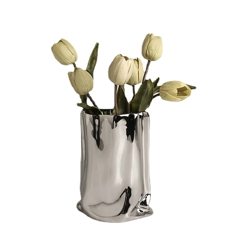 

Nordic Silver Vase Creative Ceramic Vase Flower Art Luxury Coffee Cup Model Tissue Box Decoration Modern Home Decor Gift Ideas
