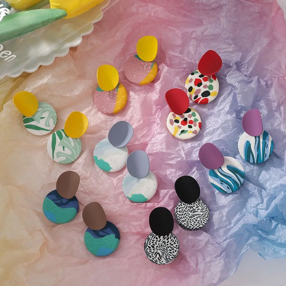 

New 2021 Female Lovely Polychromatic Earring Clay Clay Earrings Round