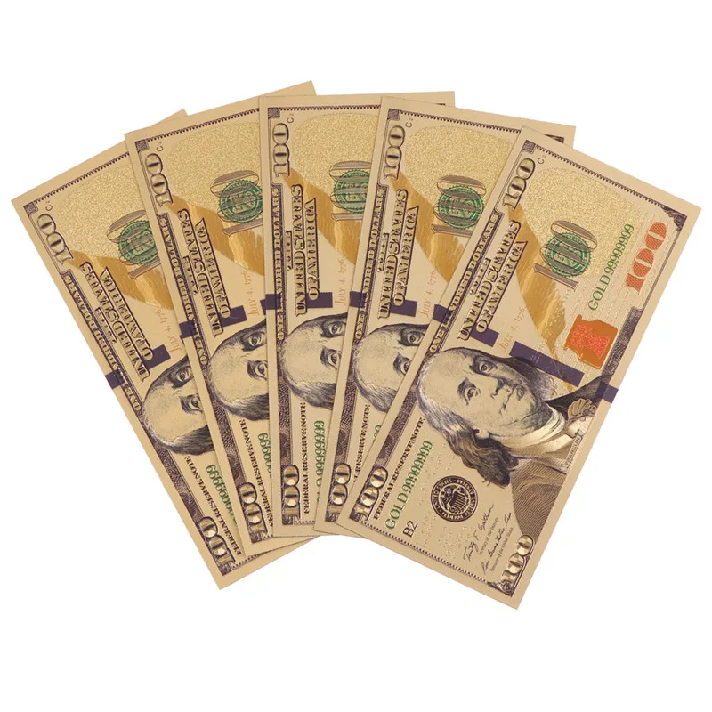 5 шт./лот $100 доллар Золотая фольга 24k золотые бумажные банкноты в долларах США
